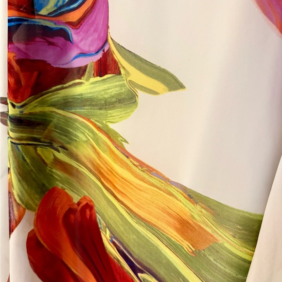 Signature by Robbie Bee White Sleeveless Floral Paint-Brush Print Chiffon Dress - Picture 7 of 10